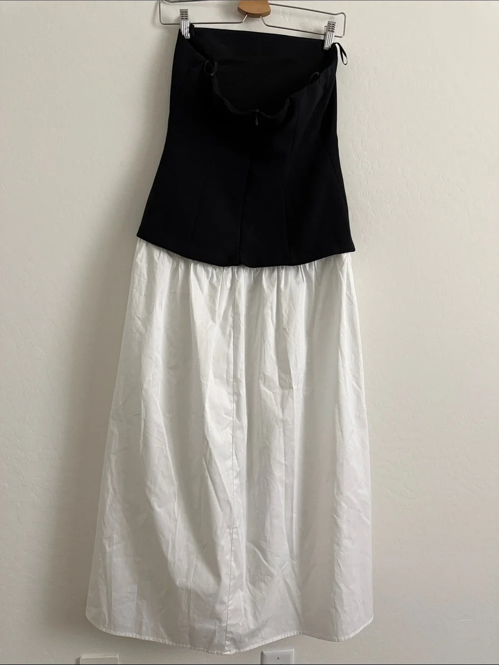 zara strapless poplin white and black dress Sz M - Picture 7 of 10